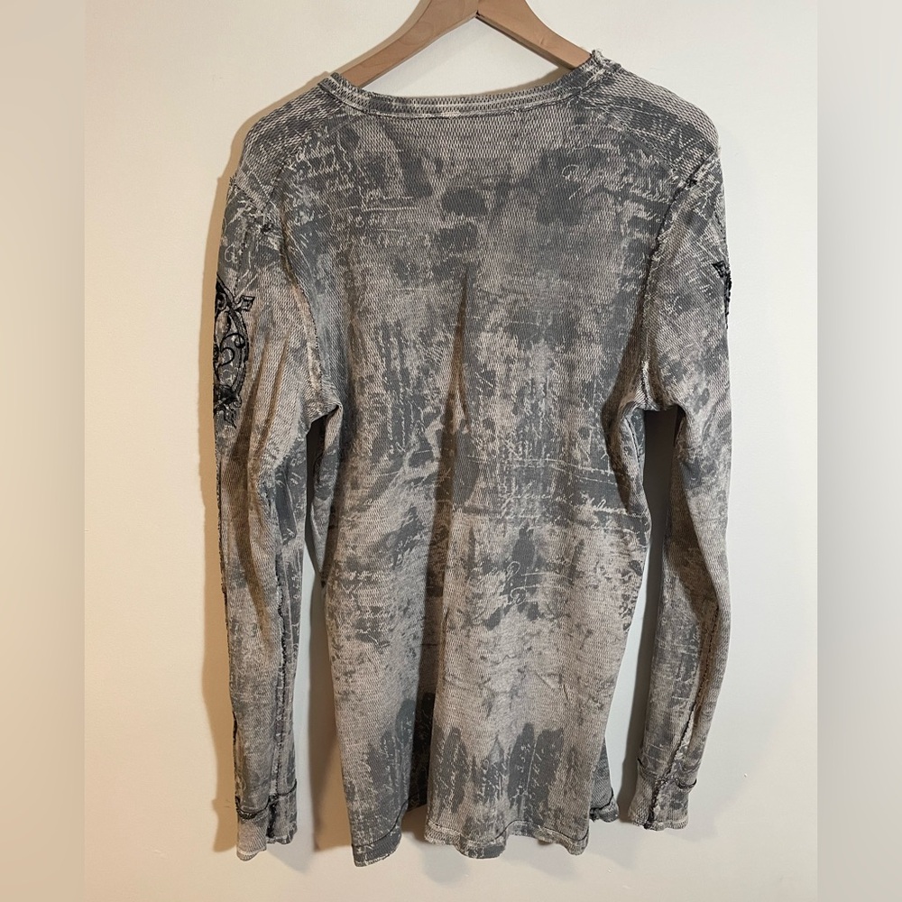 VTG Affliction Y2K Reversible Long Sleeve Gray Shirt Large Grunge Cross Wings - Picture 5 of 8